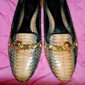 Alexander McQueen snake skin skull & chain loafers
